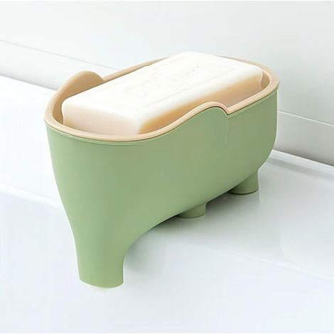 Niedliche Elefanten-Seifenschale, Seifenschale mit Abtropfschale, Schwammhalter mit Wasserschale, blau