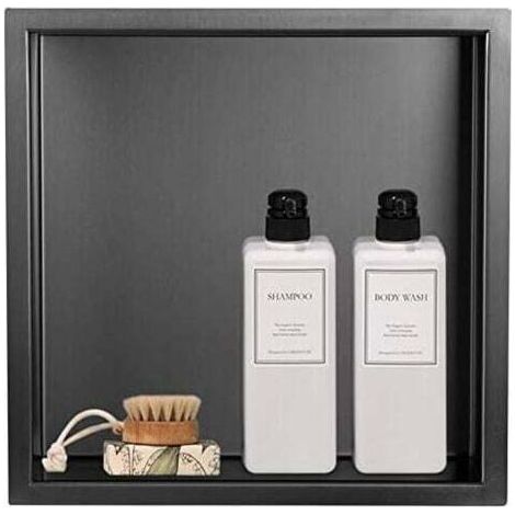 Niche de douche encastrable 32×32 cm – Acier inoxydable 304 résistant à la corrosion – Pour murs en béton et cloisons sèches – Anthracite (1/4)