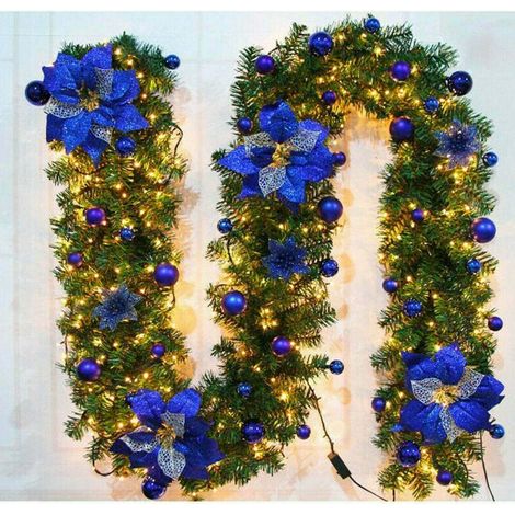 Guirlande de Noël 2,7m - Guirlande artificielle de fête, décoration Xmas pour cheminée, sapin et intérieur/extérieur, sans LED, idéale pour manteau de cheminée et décorations saisonnières de maison (1/4)