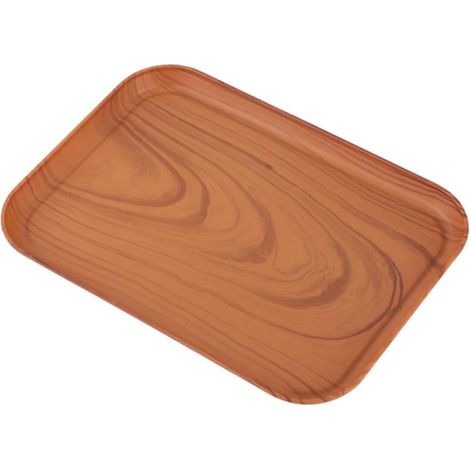 Plateau style rétro imitation bois, plateau repas en plastique PP, plateau à desserts et à goûters, plateau à thé, plateau extra large 43 cm - aspect bois foncé