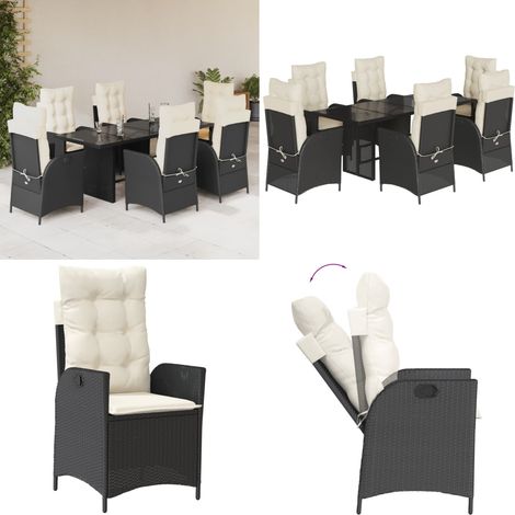 7-tlg. Garten-Essgruppe mit Kissen Schwarz Poly Rattan - Gartenstuhl - Gartentisch (1/5)