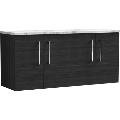 Balterley Bramshall 1200mm Wall Hung 2 Door Vanity Unit with Laminate Worktop for Modern Bathroom Storage - Charcoal Black