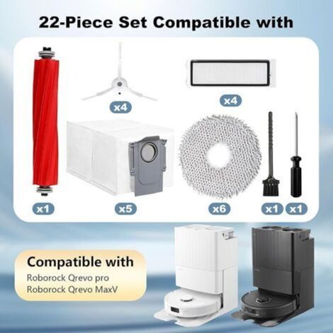 Accessoires pour aspirateur robot : 1 brosse principale + 4 filtres HEPA + 5 sacs collecteurs – Compatible avec Roborock Qrevo Pro, Qrevo S et Qrevo MaxV (1/4)