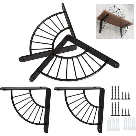 4PCS Support d'étagère Murale Noire 150×150MM Robuste Equerre Metal Etagere Support Etagere Mural Fixation pour Etagere Murale - Charge Maximale 50KG (1/5)