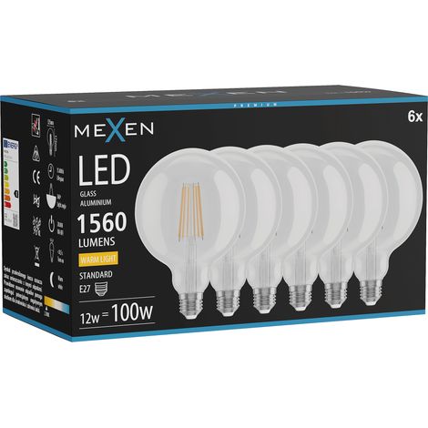 Mexen Vintis 6x Ampoule filament LED E27, G125, 12W, Chaude - 2700K, 1560 lm, clair - L158-E27-1227-00x06 (1/5)