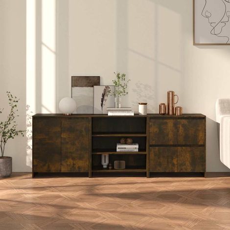 vidaXL Buffets 3 pcs Chêne fumé Bois d'ingénierie (1/5)