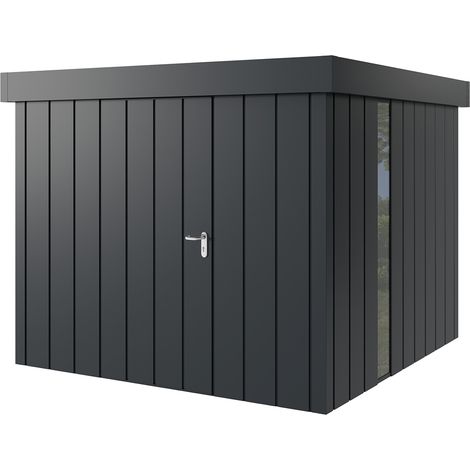 Hörmann Metall-Gerätehaus "Juno" mit Flachdach, JFD10 - Modern, 262 x 262 cm (B x T), anthrazit, mit bodentiefem Fenster, 1-flüglige Tür, Anschlag links (1/5)