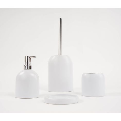 Set accessori Bird di Metaform dispenser porta sapone porta rotolo e scopino da appoggio in porcellana bianca (1/4)