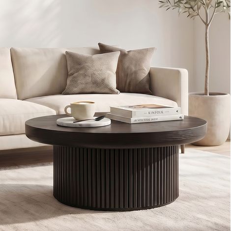 mesa centro redonda estriada madera negra OKMYHOME (1/5)