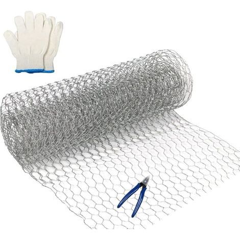 1 roll of lightweight galvanized chicken wire for crafts and garden protection, with wire cutters and gloves - 350 mm x 1 m (1/5)