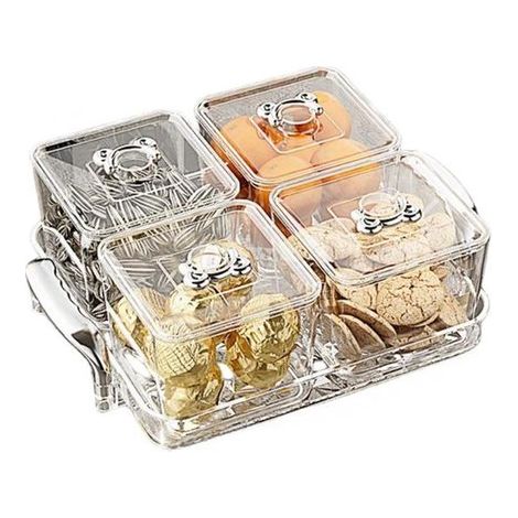 Piatto da portata diviso,Scatola portaoggetti,Ciotola per caramelle,Con coperchio removibile,Design a 4 scomparti,26,7 x 20 x 8,8 cm (1/5)