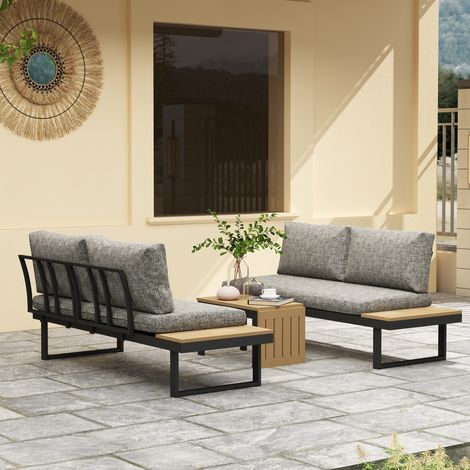 Conjunto de Muebles de Jardín con 2 Sofás de 2 Plazas Mesa de Centro y Cojines Gruesos para Exterior Gris Claro (1/5)
