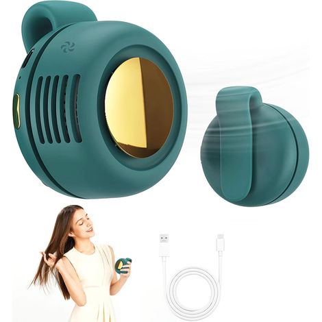 Tragbarer, leiser Mini-Ventilator ohne Rotorblätter – 3-stufiger Clip-Ventilator – 360° drehbar – Für den Einsatz im Freien, auf Reisen und im Büro – Reisezubehör inklusive (grün) (1/5)