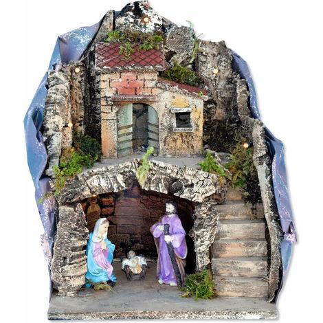 Presepe con luci e Natività H10 cm 26 × 19 × H34 cm (1/2)