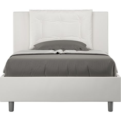 Lit design 120x190 cm avec tête de lit coussin matelassé simili cuir blanc Andry-Option Avec sommier et sans coffre (1/5)