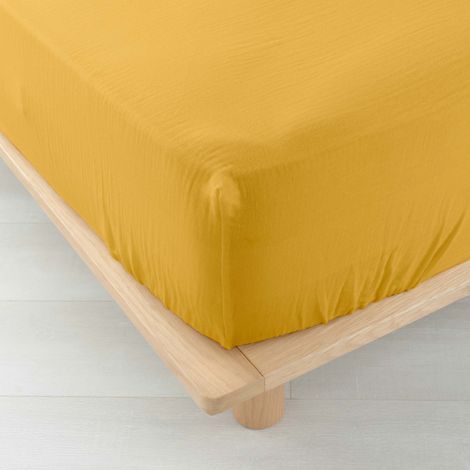 Drap Housse en Gaze de Coton "Angelia" 140x190cm Jaune