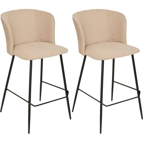 Lot de 2 tabourets de bar rembourrés Beige avec repose-pieds - Longueur 48 x Profondeur 52,5 x Hauteur 91 cm