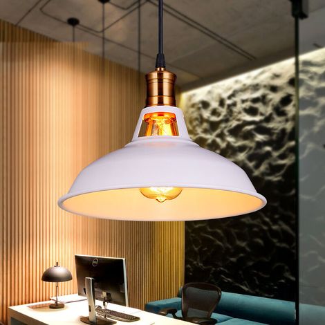 – Lustre suspension rétro industrielle en fer blanc – Dimensions abat-jour 27x12,5 cm – Douille E27 – Longueur câble 100 cm réglable (1/5)
