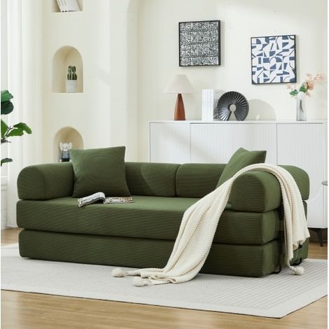 Sofá cama banco convertible 3 plazas de pana, sofá cama plegable, uso diario, sin montaje - verde (1/5)