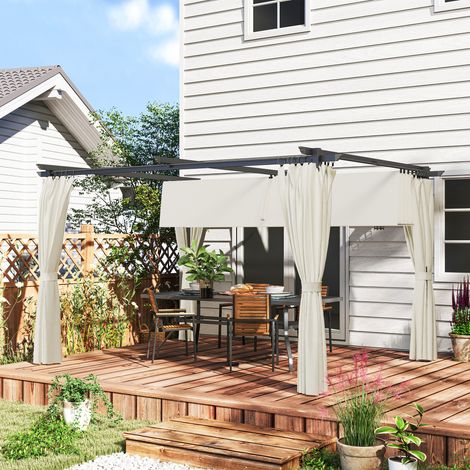 Pergola jardin extérieur 3x4m toit rétractable rideaux anti-UV UPF30+ barbecue patio terrasse, crème