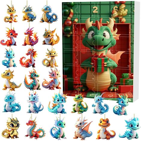 Calendrier De Lavent - Ornements Dinosaures - 24 Portes - Décor De Noël Réutilisable - Jouets En Plastique - Idée Cadeau (1/5)