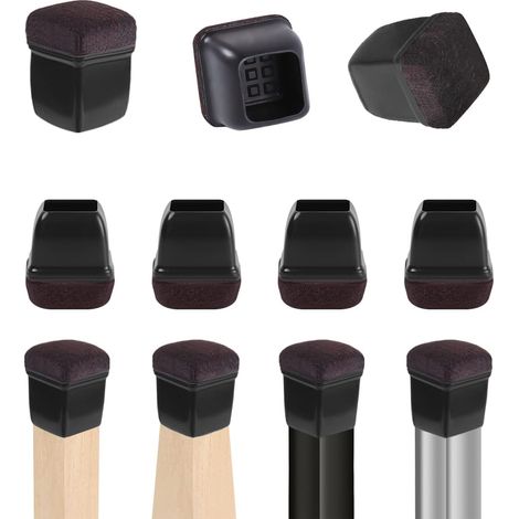 24 pièces Embouts pour Pieds de Chaise 14-19mm avec Patins en Feutre, Couvre-Jambes de Meuble en Silicone Noir, Chair Leg Cups Protection pour Meubles, Résistants Rayures et Chocs élastique (1/5)