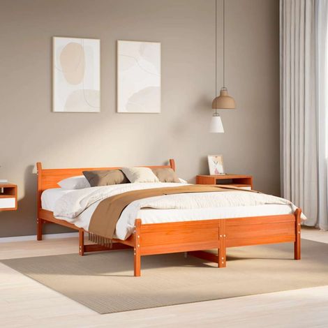 vidaXL Cama sin colchón madera maciza pino marrón cera 150x200 cm (1/5)