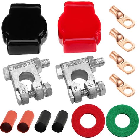Military Spec Battery Terminal and Cover Top Post Kit with 4 Lugs and Heatshrink for Marine Car Boat RV and Vehicles (Kit) (1/5)