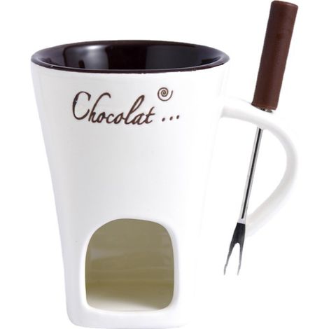 Bec-de-Fondue - Coupelle-en-Ceramique-pour-Chocolat-sans-Bruleur - Coupelle-a-Chocolat-Chaud - Set-Fondue-avec-Porte-Fondue-en-Acier-Inoxydable - Blanc (1/5)