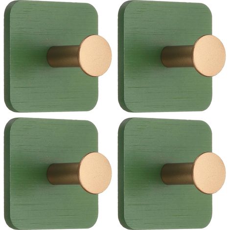 Crochets adhésifs bois verts pour serviettes salle bain porte lot de 4 (1/5)