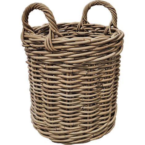 Petit panier rond H. 41 cm avec anses en kubu naturel tressé - INAYA