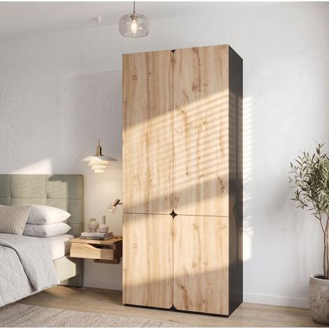 Armadio 90/50/200 cm effetto rovere con 4 ante, 3 cassetti e barra appendiabiti (1/5)
