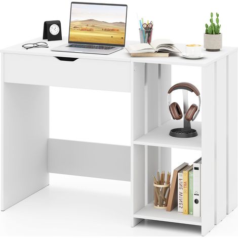 Scrivania computer piano sollevabile moderna laptop scomparto nascosto 2 ripiani Bianco (1/4)