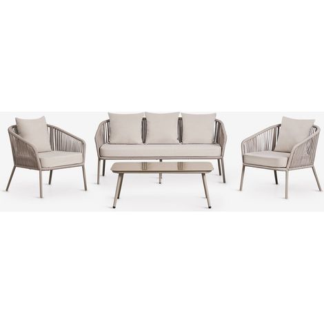Conjunto de jardín con sofá de 2 plazas, 2 sillones en cuerda trenzada y mesa de centro Arhiza SKLUM        (1/5)