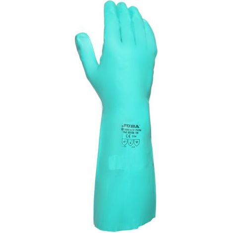 82138/9 GUANTE NITRILO FLOCADO ALGUANTE PATRON ANTIDESLIZANTE VERDE 0,42 MM DE GROSOR APTO US - JUBA
