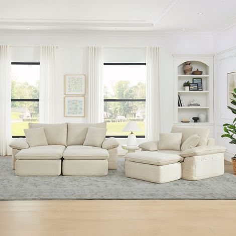 Canapé 2 places style cloud sans assemblage, assise moelleuse et rangements . Adapté au salon, bureau et convertible en lit d'appoint