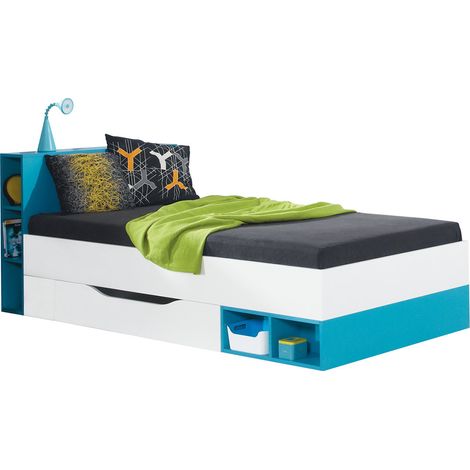 Jugendbett 90x200cm in weiß mit türkis MIJAS-133 (1/5)