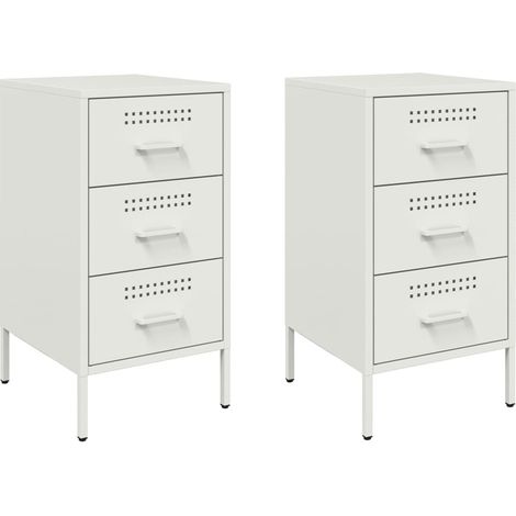 Set 2 comodini con 3 cassetti 36 x 39 x 68 cm acciaio bianco DEC034873