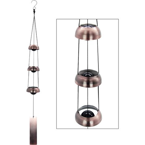 Carillon à vent à trois cloches en cuivre rouge - idéal pour la décoration extérieure de la maison et du jardin (1/3)