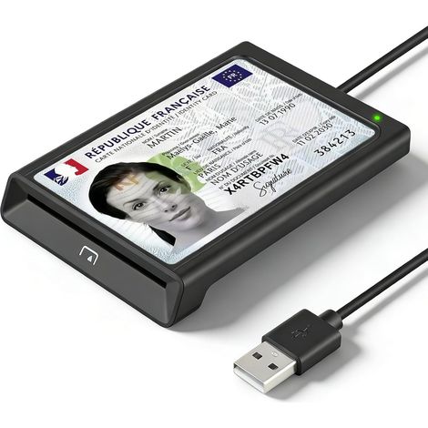 Lecteur NFC CIE Cartes d'identité, lecteur de carte USB avec NFC,lecteur de carte à puce, carte d'identité avec puce, pour Windows, Linux, macOS, Android (Noir) (1/5)