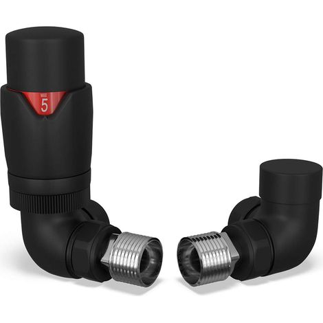 Stirling Bold - Black Thermostatic Radiator Valve & Lockshield Corner 15mm