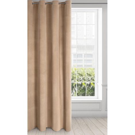 Rideau en Velours avec Oeillets - 1 Panneau, Traitement de Fenêtre Occultant, Rideaux pour Chambre, Cuisine, Salon, Doux, 140x250 cm, Beige Foncé (1/5)