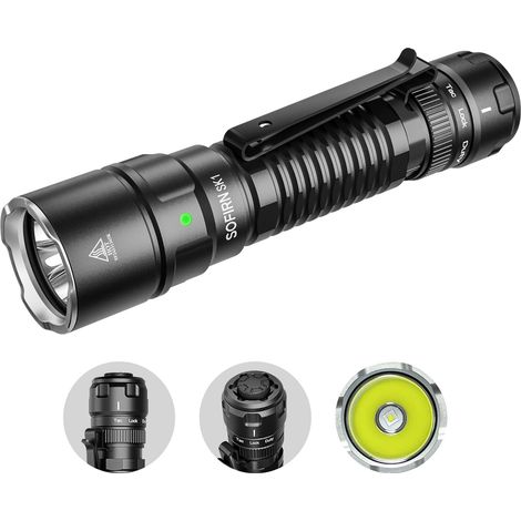 SK1 Tactique Lampe Torche LED rechargeable avec interrupteur rotatif magnétique USB C lampe de poche EDC claire, 1300 lumens, 479 m max,avec interrupteur rotatif magnétique, pour l'extérieur