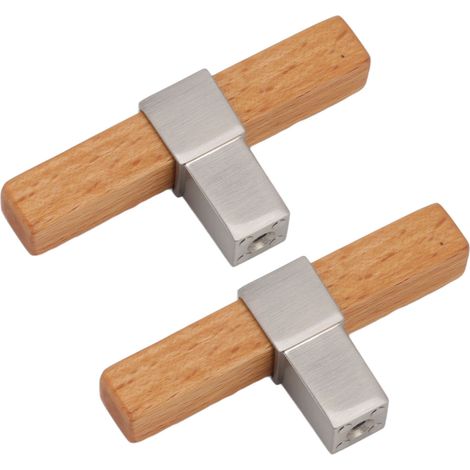 Lot de 2 poignées de porte en bois à un trou pour tiroir de cuisine, placard, armoire, argent brossé (1/5)