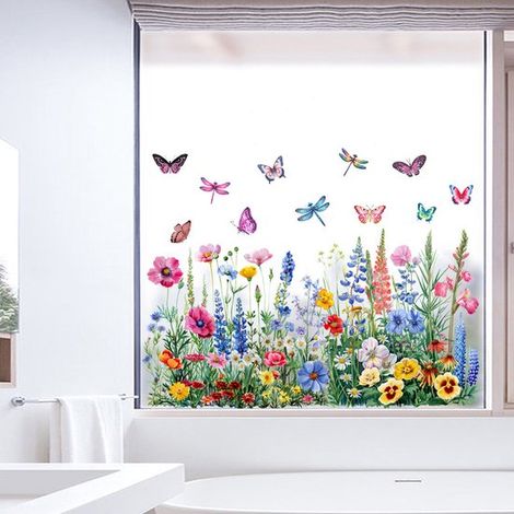 Lámina para ventanas，decoración primaveral，estampado floral botánico，apta para sala de estar (1/5)