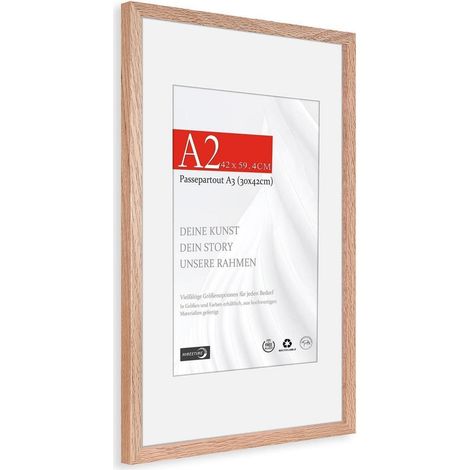 Bilderrahmen Eiche A2 (42x59,4cm) mit Passepartout A3 (30x42cm) Wandmontage (1/5)