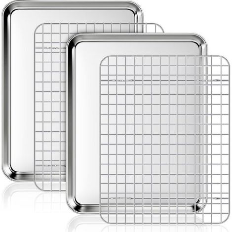 Set mit 2 Backformen und Kühlgittern Rechteckige Edelstahl Bratroste Kuchenformen mit Deckel Spülmaschinenfest zum Backen, Braten und Servieren M