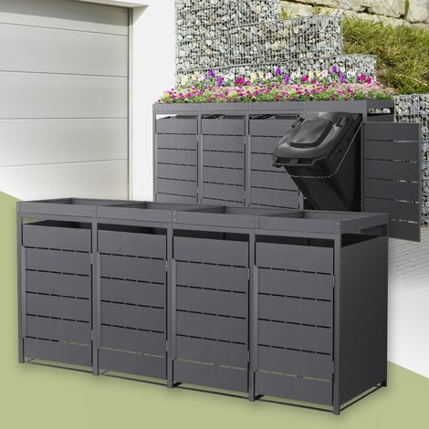 ML-Design 4x Cobertizos para Ocultar Cubos de Basura 240L Antracita 260x80x124cm Caseta de Acero para Jardín Exterior Contenedor Resistente Caja con Techo de Plantación y Puerta Resistente a la Intemp (1/5)