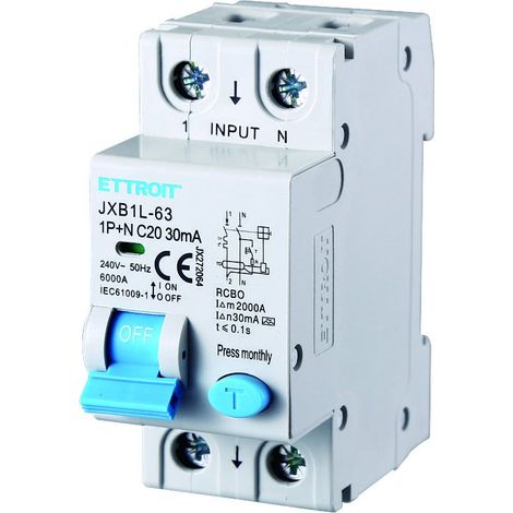ETTROIT Interrupteur Thermique Magnétique Différentiel 1P+N 20A 30mA 220V 6KA CLASSE A - JX272064