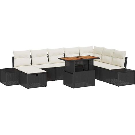 Garden Sofa Set with Storage 9 pcs Black Poly rattan vidaXL